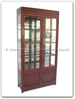 Rosewood Furniture Range  - ffbw40gla - Black wood glass cabinet with spot light and mirror back