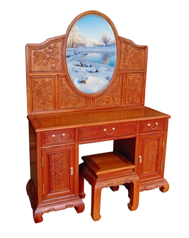 Rosewood Furniture Range  - ffdrept - dressing table peony carved & stool