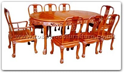 Rosewood Furniture Range  - ffhfd076 - Rosewood Oval Dining Table Dragon Design Tiger Legs w ith 8 chairs