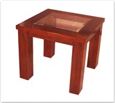 Chinese Furniture - ff8002r -  Redwood bevel glass top end table - 26" x 26" x 22"