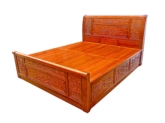 Chinese Furniture - ffbedp4d -  queen size bed full peony carved w/4 drawers - 60" x 79" x 0"