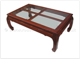 Chinese Furniture - ffc4gcof -  4 section bevel glass top curved legs coffee table - 60" x 38" x 18"