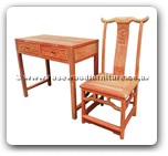 Chinese Furniture - fffydeskf2c -  Writing desk flower design w/2 drawers and ming chair w/simple dragon carved on back - 35" x 18.5" x 31"
