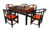 Chinese Furniture - fffyteaftable -  tea table flower design w/5 chairs set of 6 - 54.5" x 32.5" x 31"