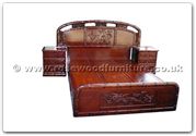 Chinese Furniture - ffhfb018 -  Bed Bamboo and peony design with drawers King - 72" x 78" x 0"