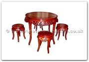 Chinese Furniture - ffhfd036 -  Rosewood Round Table with Bamboo Design with 4 stools - 36" x 36" x 30"