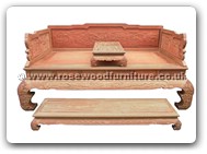 Chinese Furniture - fflhbfc -  Luohan bed full carved w/separate stool on top & foot stand - 78" x 42.5" x 43"