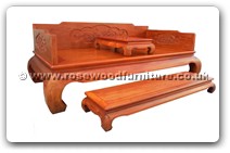 Chinese Furniture - fflhbpb -  Luohan bed peony & bird carved w/separate stool on top & foot stand - 83" x 42.5" x 33.5"