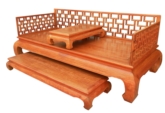 Chinese Furniture - fflhbsk -  luohan bed open key design w/small table & foot stand - 83" x 36" x 33.5"