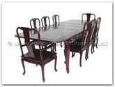 Rosewood Furniture - ffqrcdino -  Sliding Top Queen Ann Legs Round Corner Dining Table With Carving With 2+6 Chairs - 115" x 46" x 30"