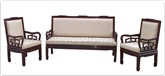 Chinese Furniture - ffrhblsf -  High back 3 seaters sofa - flower carved and fixed cushion - 72" x 24" x 37.5"