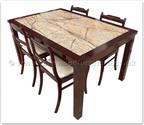 Product ffff8011r -  Redwood marble top sq dining table - 4 fabric chairs 