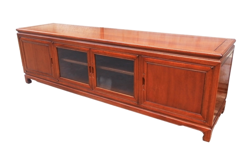Rosewood Hi Fi Cabinet Plain Design W 2 Glass Doors 2 Wooden
