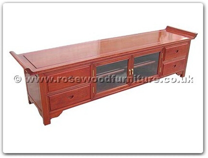 Rosewood Furniture Range  - ff24021a - Altar style t.v. cabinet plain design with 4 wooden handle drawers and 2 glass doors