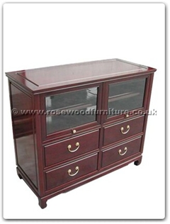 Rosewood Furniture Range  - ff28e16tv - T.v. cabinet plain design with 4 drawers and 2 glass folding doors