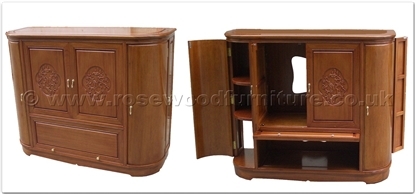 Rosewood Furniture Range  - ff38e39tv - Round corner t.v. cabinet plain design flower and bird carved doors