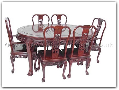 Rosewood Furniture Range  - ff7302dt - Oval dining table dragon design tiger legs with 2+4 chairs