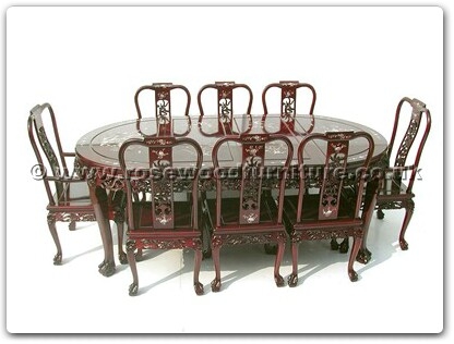 Rosewood Furniture Range  - ff7304m - Oval dining table dragon design tiger legs with m.o.p. and 2+6 chairs