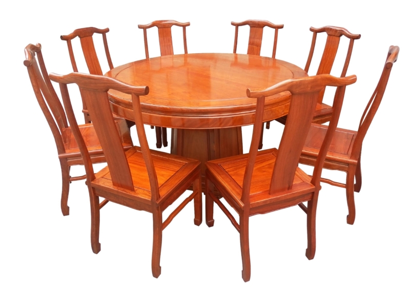 Rosewood Furniture Range  - ff7507pn - round dining table plain design w/8 ue style chairs