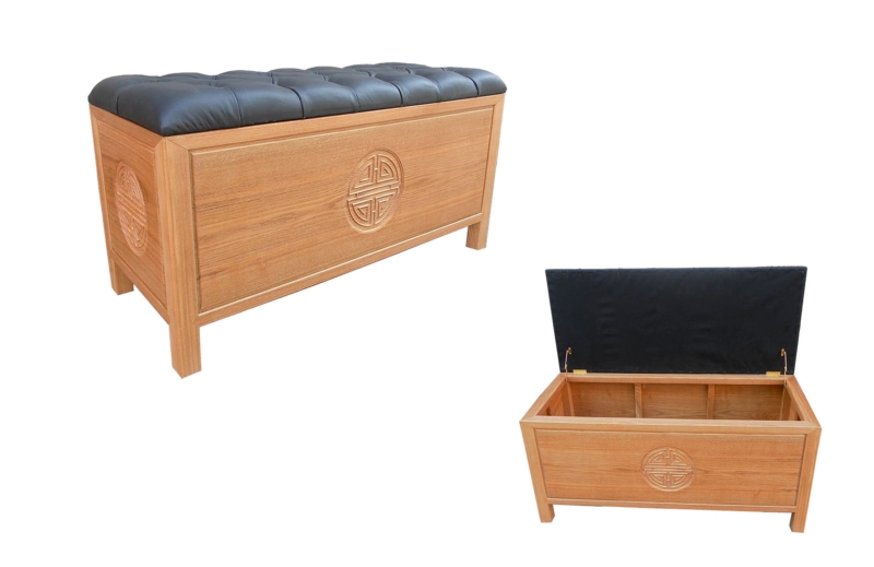 Rosewood Furniture Range  - ffashchestll - Ash Chest L.L. Design With Black Leather buttoned top