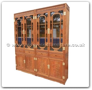 Rosewood Furniture Range  - ffbokdlml - Bookcase dlmch-mlzj carved w/4 drawers & 4 wooden doors & glass doors