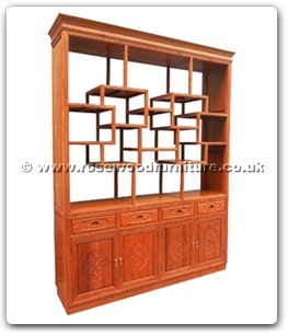 Rosewood Furniture Range  - ffbufbt - Display cabinet f&b carved w/4 doors & 4 drawers w/curio top