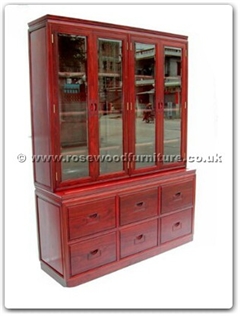 Rosewood Furniture Range  - ffbw64book - Black wood bookcase unit with 6 filing drawers and 4 glass doors