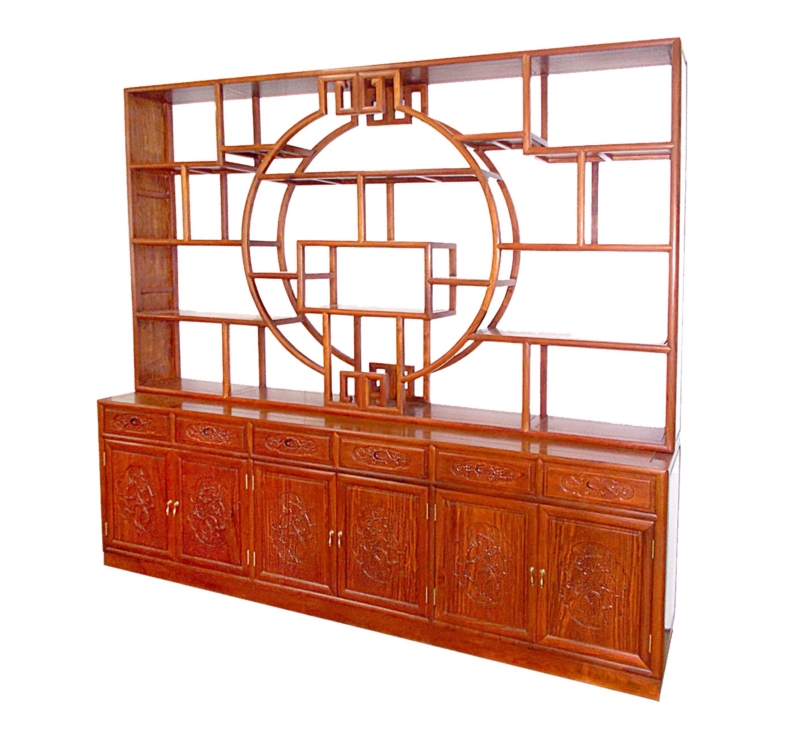 Rosewood Furniture Range  - ffdivfbcur - ming style room divider cabinet f&b carved w/6 drawers & 6 doors & curio top