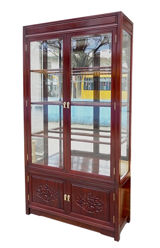 Rosewood Furniture Range  - ffe55bglab - glass cabinet b&f design w/spot light & mirror back