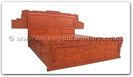Rosewood Furniture Range  - fffybedf4d - King size bed full carved w/4 drawers