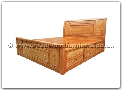 Rosewood Furniture Range  - fffybedg4d - King size bed full grape carved w/4 drawers