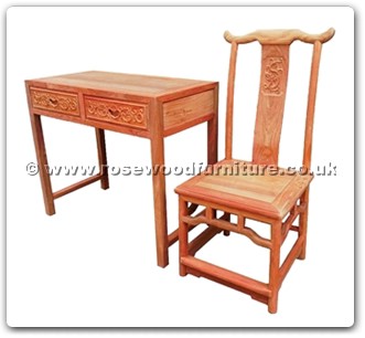 Rosewood Furniture Range  - fffydeskf2c - Writing desk flower design w/2 drawers and ming chair w/simple dragon carved on back