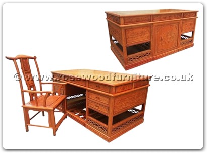 Rosewood Furniture Range  - fffydeskmc - Writing desk full carved & ming chair w/carved on back