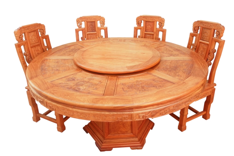 Rosewood Furniture Range  - fffyrdin - round dining table full carved with 8 chairs set of 9