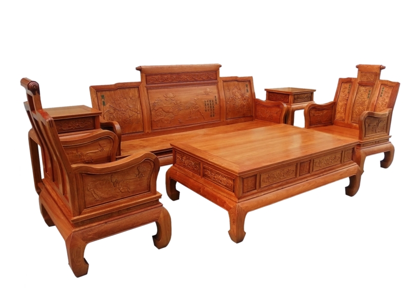 Rosewood Furniture Range  - fffysfac - curved legs 3 seaters sofa w/full carved