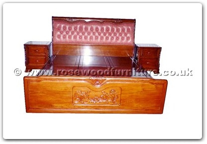 Rosewood Furniture Range  - ffhfb012 - Bed-Leather cover and carved mandarin duck with drawers King