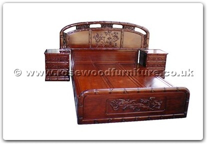Rosewood Furniture Range  - ffhfb018 - Bed Bamboo and peony design with drawers King