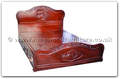 Rosewood Furniture Range  - ffhfb040 - Bed flower and bird design with drawers King