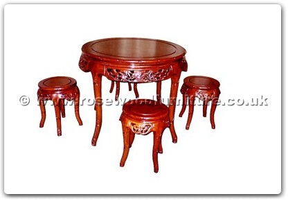 Rosewood Furniture Range  - ffhfd036 - Rosewood Round Table with Bamboo Design with 4 stools
