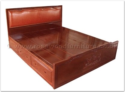 Rosewood Furniture Range  - ffmdbed - King size bed leather and carved mandarin duck with drawers