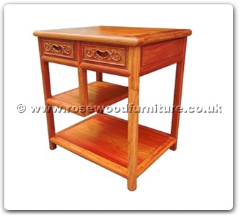 Rosewood Furniture Range  - ffmendf - Ming style end table flower carved w/2 drawer & shelf