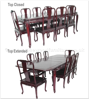 Rosewood Furniture Range  - ffqrcdin - Sliding Top Queen Ann Legs Round Corner Dining Table With Carving With 2+6 Chairs