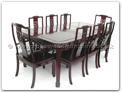 Rosewood Furniture Range  - ffrd80tab - Round corner dining table dragon design with 2+6 chairs