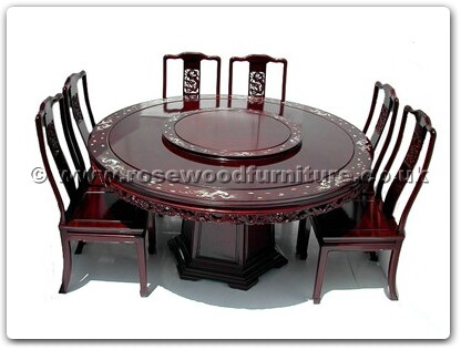 Rosewood Furniture Range  - ffrdm60din - Round corner dining table dragon design with m.o.p. and 30 inchlazy susan and 8 chairs
