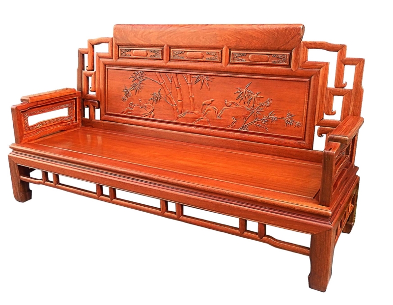 Rosewood Furniture Range  - ffsofa3boo - 3 seats sofa w/bamboo carved