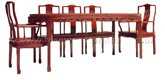 Chinese Furniture - ff7055d -  Oval dining table dragon design with 2+6 chairs - 80" x 44" x 30"